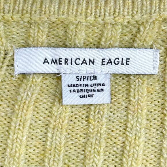 American Eagle Rib Knit Button-Front Yellow Cardigan - Picture 8 of 9